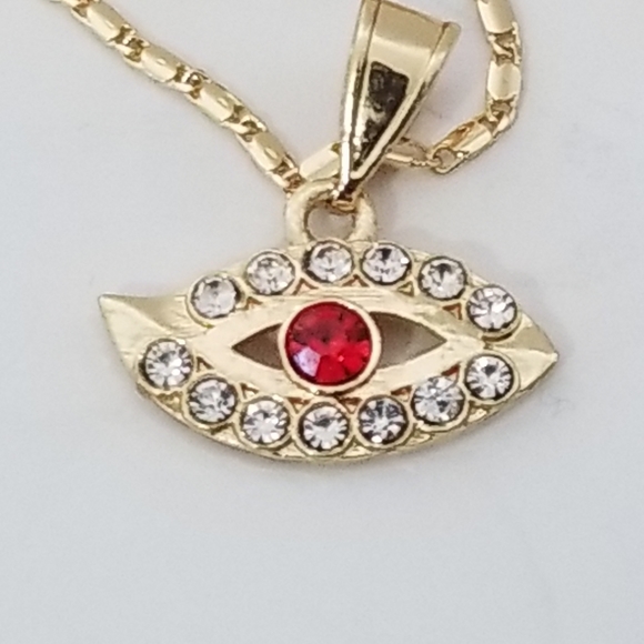 Red Evil Eye Women's Necklace Set. 14K Gold Plated - Picture 3 of 6